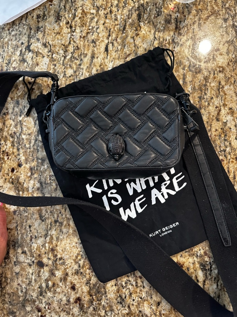 Kurt Geiger Black Quilted Kensington Crossbody Camera Bag
